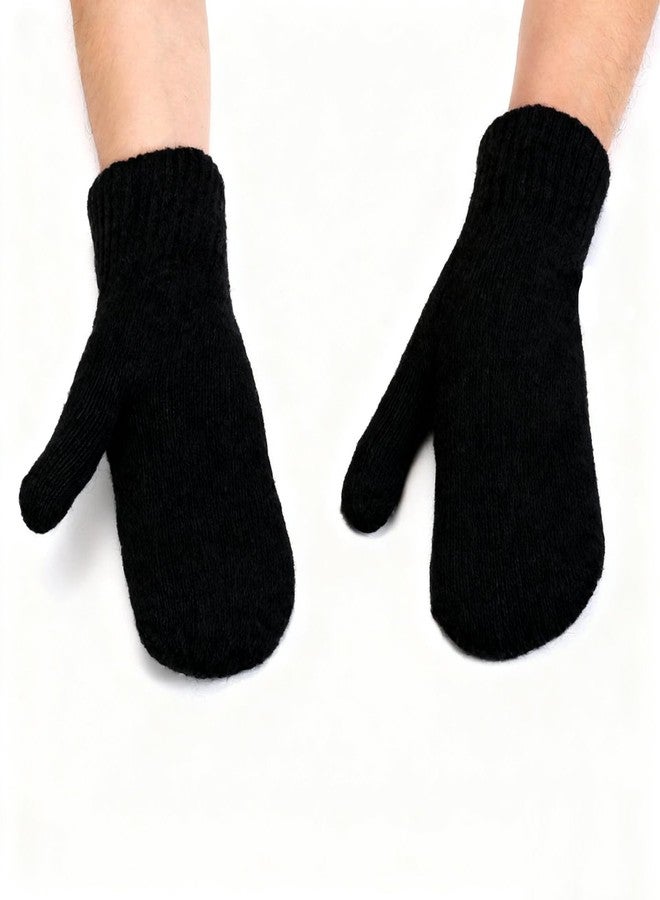 OVOY Mens Winter Warm Large Size Knit Mittens - Cold Weather Thick Lining Knit Gloves for Outdoor - Image 2